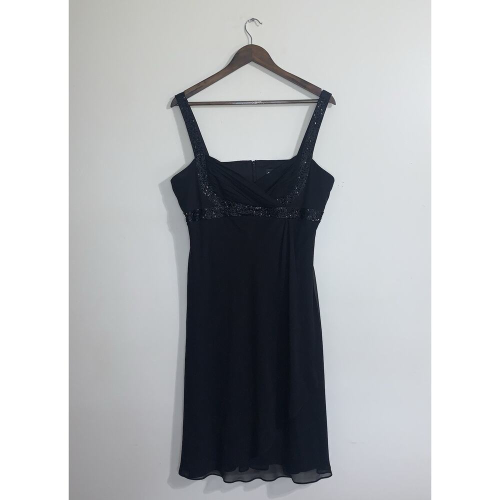 S.L. Fashions Black Elegant Mini Beaded Straps Cocktail Women Dress Size 16